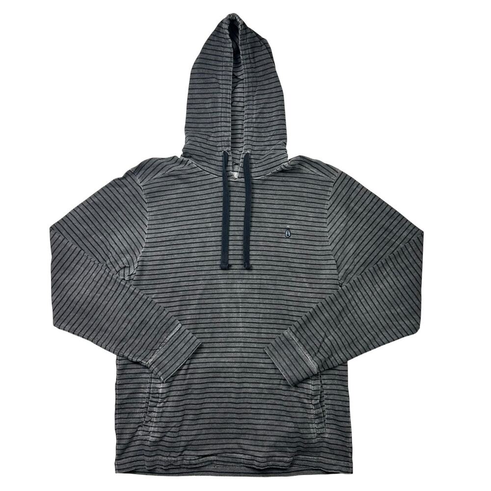 Vintage Nixon Grey and Black Striped Thin Pullover Hoodie